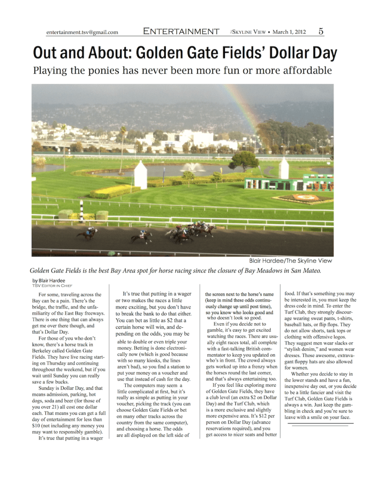 Entertainment article,The Skyline View March 2012